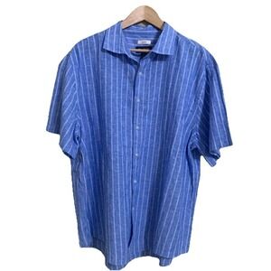 Jos. A. Bank Button Down Mens XXL‎ Blue Striped Linen Blend Slim Fit Shirt